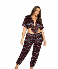 Roma Costume Lips Satin Pajama Set