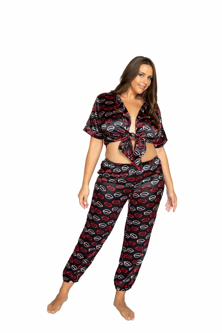 Roma Costume Lips Satin Pajama Set 4 Roma Costume Lips Satin Pajama Set