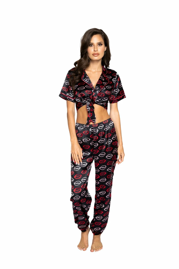Roma Costume Lips Satin Pajama Set 3 Roma Costume Lips Satin Pajama Set