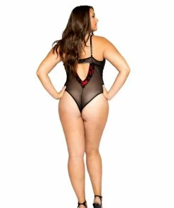 Roma Costume Floral Lace & Mesh Teddy With Lace-Up Trim