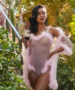 Roma Costume Sheer Marabou Teddy LINGERIE
