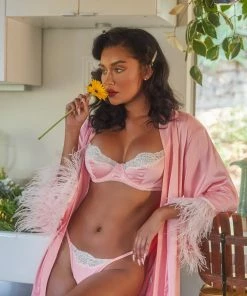 Roma Costume Soft Satin Robe With Ostrich Feathered Trim LINGERIE