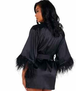 Roma Costume Soft Satin Robe With Ostrich Feathered Trim LINGERIE 13 Roma Costume Soft Satin Robe With Ostrich Feathered Trim LINGERIE