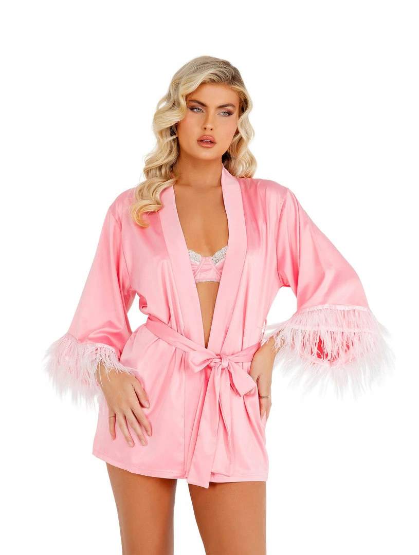 Roma Costume Soft Satin Robe With Ostrich Feathered Trim LINGERIE 5 Roma Costume Soft Satin Robe With Ostrich Feathered Trim LINGERIE