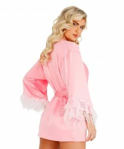 Roma Costume Soft Satin Robe With Ostrich Feathered Trim LINGERIE 11 Roma Costume Soft Satin Robe With Ostrich Feathered Trim LINGERIE