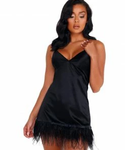 Roma Costume LINGERIE Soft Satin Chemise With Ostrich Feathered Trim