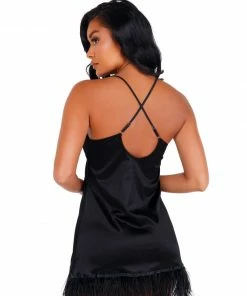 Roma Costume LINGERIE Soft Satin Chemise With Ostrich Feathered Trim