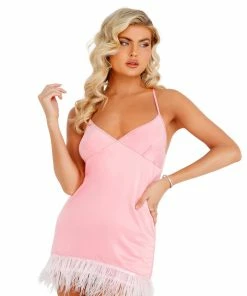 Roma Costume LINGERIE Soft Satin Chemise With Ostrich Feathered Trim