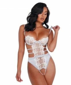 Roma Costume Embroidered Lace & Satin Crotchless Teddy