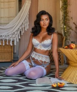 Roma Costume LINGERIE Embroidered Lace & Satin Bralette Garter Set