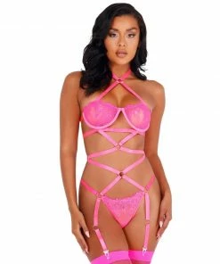 Roma Costume Lacey Criss-Cross Underwired Teddy With Garters