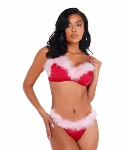 Roma Costume Marabou Satin Bra Set