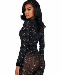 Roma Costume Sheer Glittered Bodysuit With Cuffs