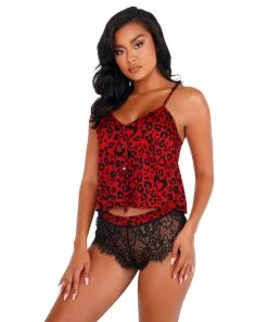 Roma Costume Heart Shaped Leopard Pajama Set LINGERIE