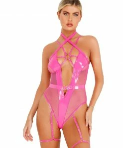 Roma Costume Tops Vinyl Strappy Bodysuit