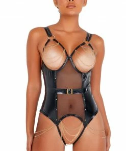Roma Costume Vinyl Bodysuit With Chain Detail