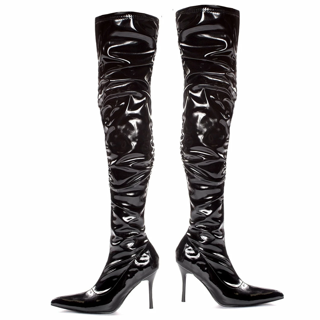 Ellie Shoes Faux Stretch Leather And Patent Thigh High With Ruching 3 Ellie Shoes Faux Stretch Leather And Patent Thigh High With Ruching