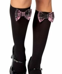 Roma Costume Knee High Stocking With Plaid Bows Hosiery