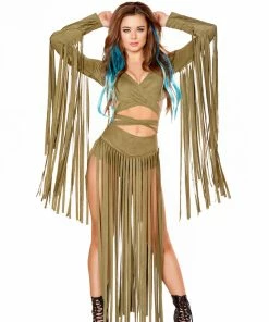 JValentine Olive Suede Long Fringe Shorts