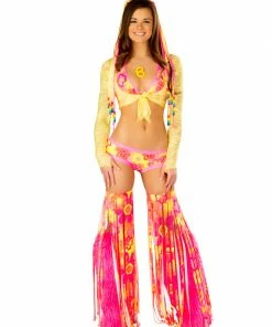 JValentine Rave Leg Warmers & Wraps Print Neon Flower Fringe Leggings