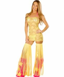 JValentine Lace Dress Yellow Pink CLOTHING