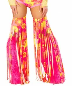 JValentine Rave Leg Warmers & Wraps Print Neon Flower Fringe Leggings