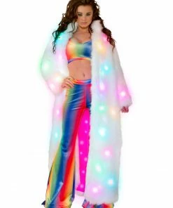 JValentine CLOTHING Faux Fur White Light Up Long Coat