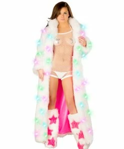 JValentine CLOTHING Faux Fur White Light Up Long Coat