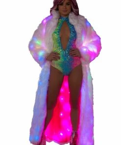 JValentine CLOTHING Faux Fur White Light Up Long Coat