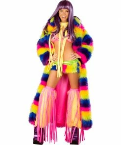 JValentine Faux Fur Rainbow Long Coat