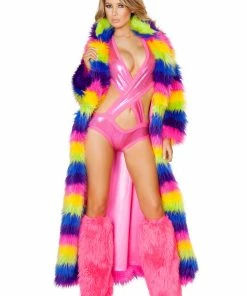 JValentine Faux Fur Rainbow Long Coat