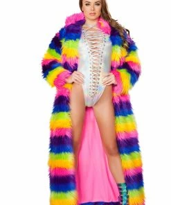 JValentine Faux Fur Rainbow Long Coat