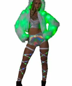 JValentine CLOTHING Light Up Fur Hooded Cropped Jacket