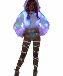 JValentine Cropped White Faux Fur Light Up Jacket