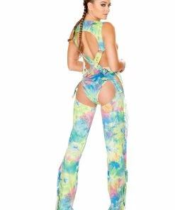 JValentine Faux Suede Tie Dye Harness Fringe Chaps Leggings & Pants
