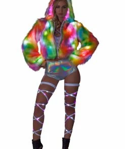 JValentine CLOTHING Rainbow Sherbert Fur Light-Up Cropped Jacket