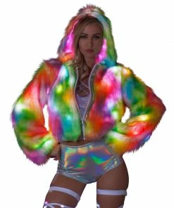 JValentine CLOTHING Rainbow Sherbert Fur Light-Up Cropped Jacket