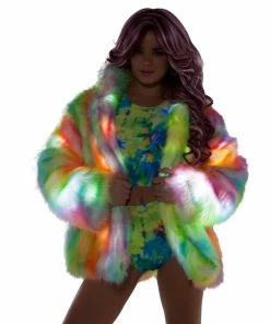 JValentine Rainbow Sherbet Light-Up Hip Length Fur Coat CLOTHING