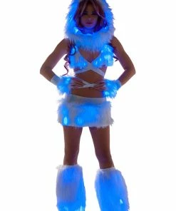 JValentine White Fur Light-up Wrap Top With Blue Lights CLOTHING