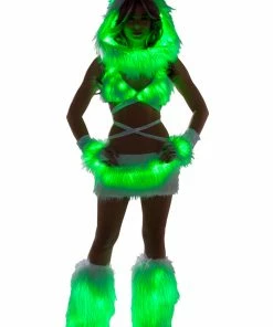 JValentine CLOTHING White Fur Light-up Wrap Top With Green Lights