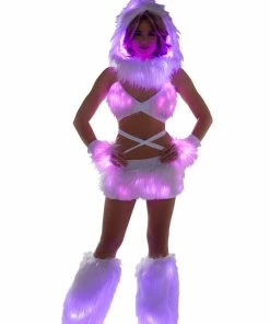 JValentine CLOTHING White Fur Light-up Wrap Top With Pink Lights