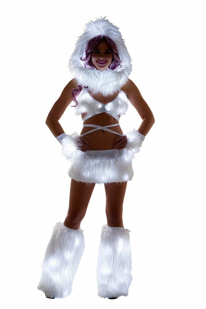 JValentine White Fur Light-Up Infinity Hood With White Lights Rave Accessories 5 JValentine White Fur Light-Up Infinity Hood With White Lights Rave Accessories