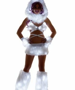 Girlielingerie.com White Fur Light-up Legwarmers With White Lights Rave Leg Warmers & Wraps