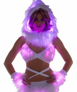 JValentine CLOTHING White Fur Light-up Wrap Top With Pink Lights