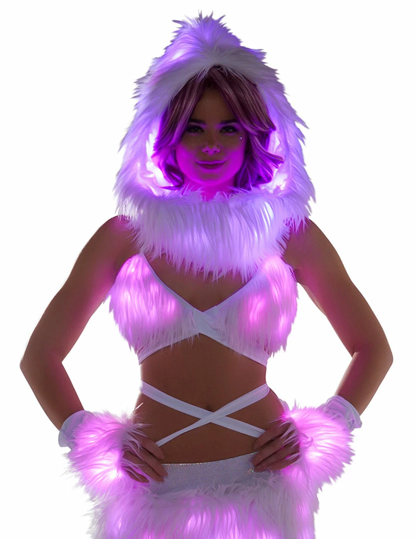 JValentine CLOTHING White Fur Light-up Wrap Top With Pink Lights 3 JValentine CLOTHING White Fur Light-up Wrap Top With Pink Lights