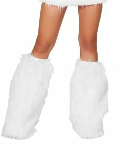 Girlielingerie.com White Fur Light-up Legwarmers With Green Lights
