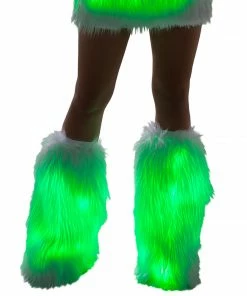 Girlielingerie.com White Fur Light-up Legwarmers With Green Lights