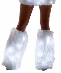 Girlielingerie.com White Fur Light-up Legwarmers With White Lights Rave Leg Warmers & Wraps