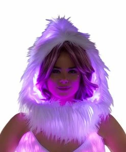 JValentine White Fur Light-Up Infinity Hood With Pink Lights Rave Accessories