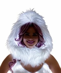 JValentine White Fur Light-Up Infinity Hood With White Lights Rave Accessories